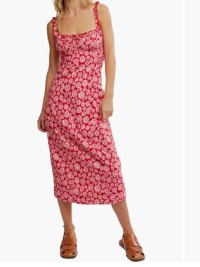 NWT Free People Lucinda Midi Dress in Tomato Daisy Print Midi Dress ■ Size XL